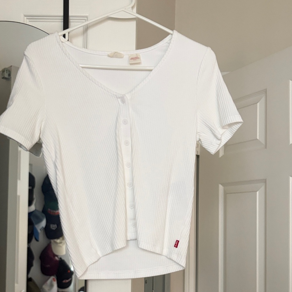 Levi's White Ribbed Button-Down Top